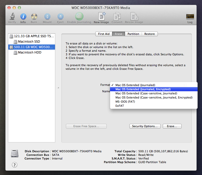 how to choose mac os extended journaled encrypted